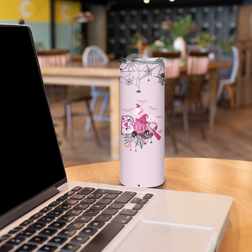 Pink Ghost Halloween Skinny Tumbler Funny Breast Cancer Ribbon - Wonder Print Shop