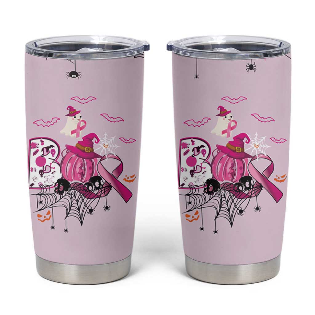 Pink Ghost Halloween Tumbler Cup Funny Breast Cancer Ribbon - Wonder Print Shop