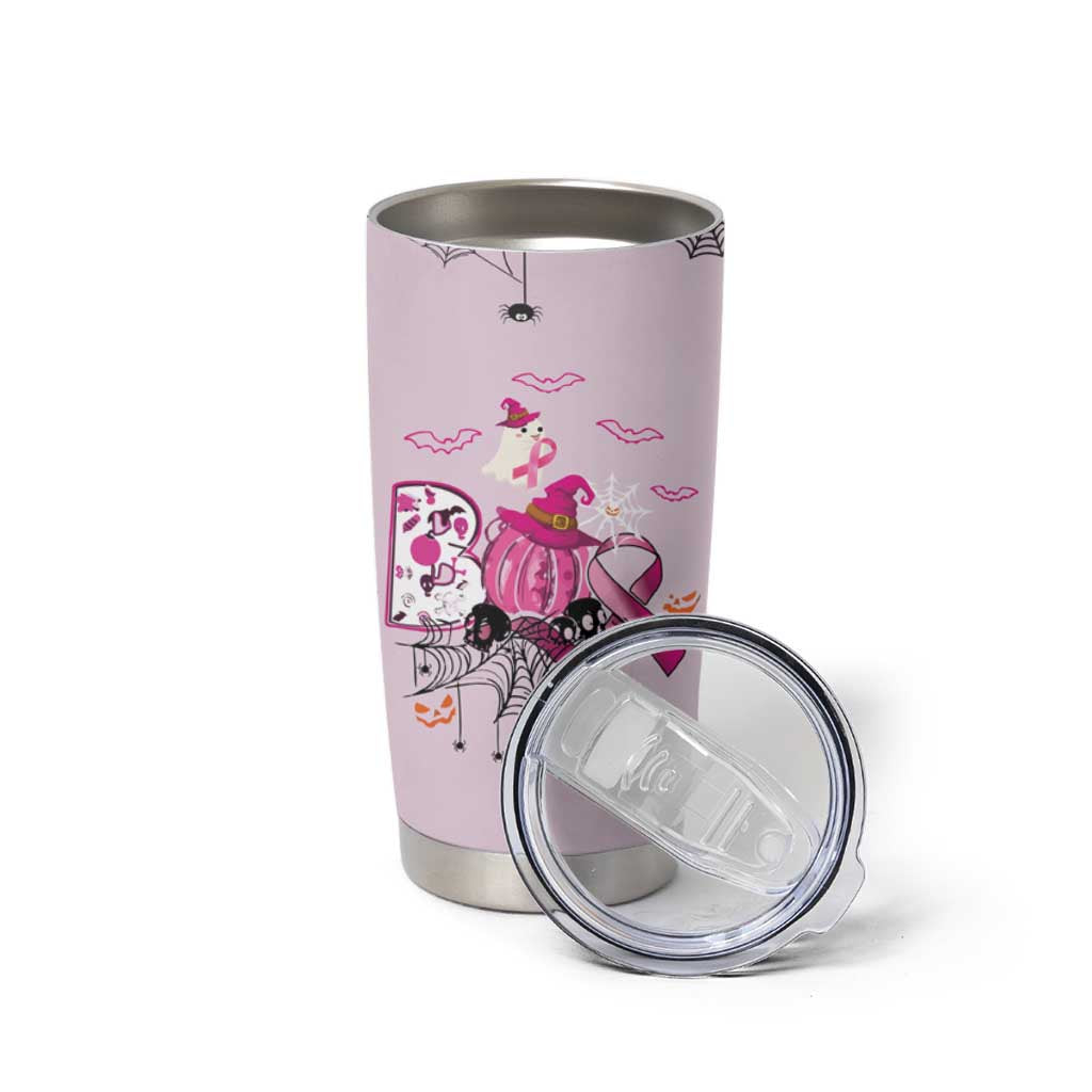 Pink Ghost Halloween Tumbler Cup Funny Breast Cancer Ribbon - Wonder Print Shop
