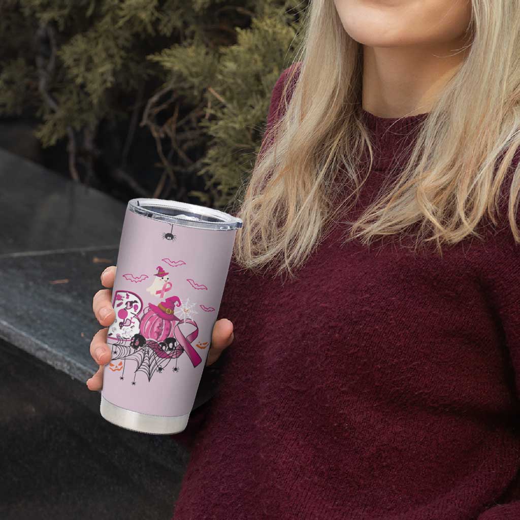 Pink Ghost Halloween Tumbler Cup Funny Breast Cancer Ribbon - Wonder Print Shop