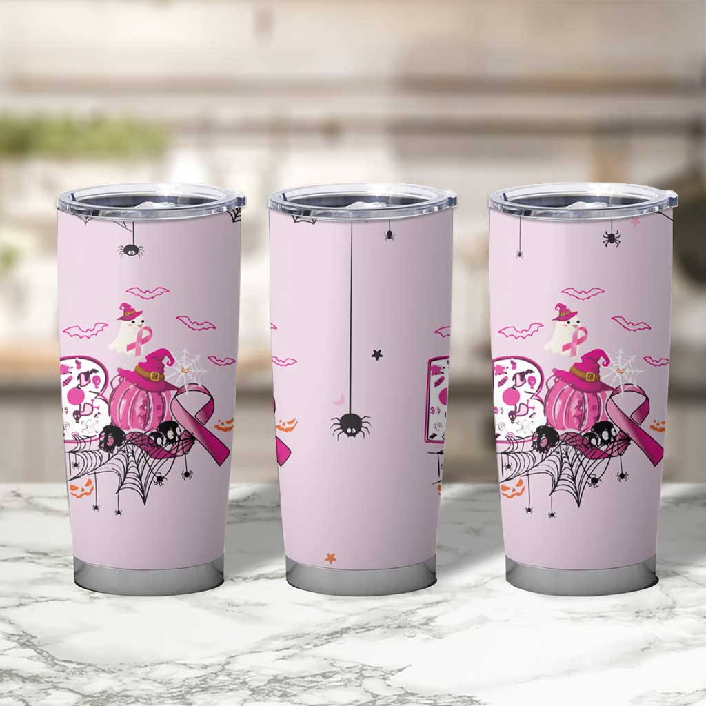 Pink Ghost Halloween Tumbler Cup Funny Breast Cancer Ribbon - Wonder Print Shop