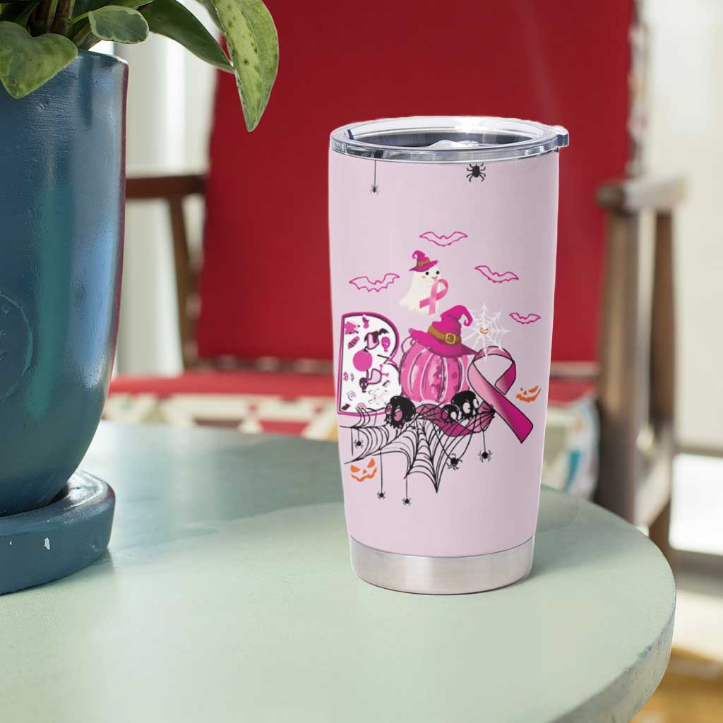 Pink Ghost Halloween Tumbler Cup Funny Breast Cancer Ribbon - Wonder Print Shop