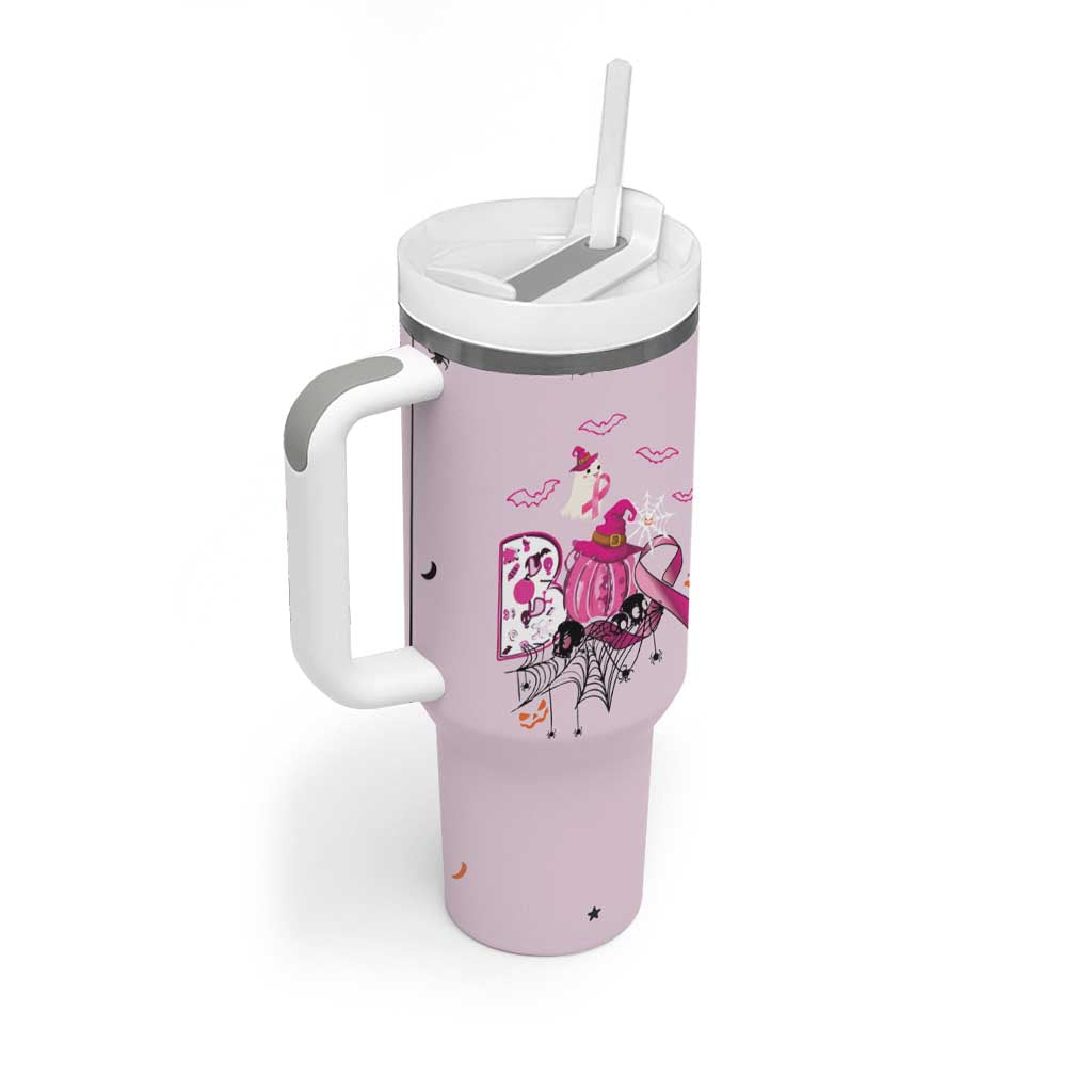 Pink Ghost Halloween Tumbler With Handle Funny Breast Cancer Ribbon - Wonder Print Shop