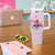 Pink Ghost Halloween Tumbler With Handle Funny Breast Cancer Ribbon - Wonder Print Shop
