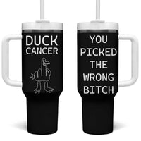 Funny Cancer Fighter Tumbler With Handle Middle Finger Duck Cancer You Picked The Wrong Bitch Chemo Patient Gift