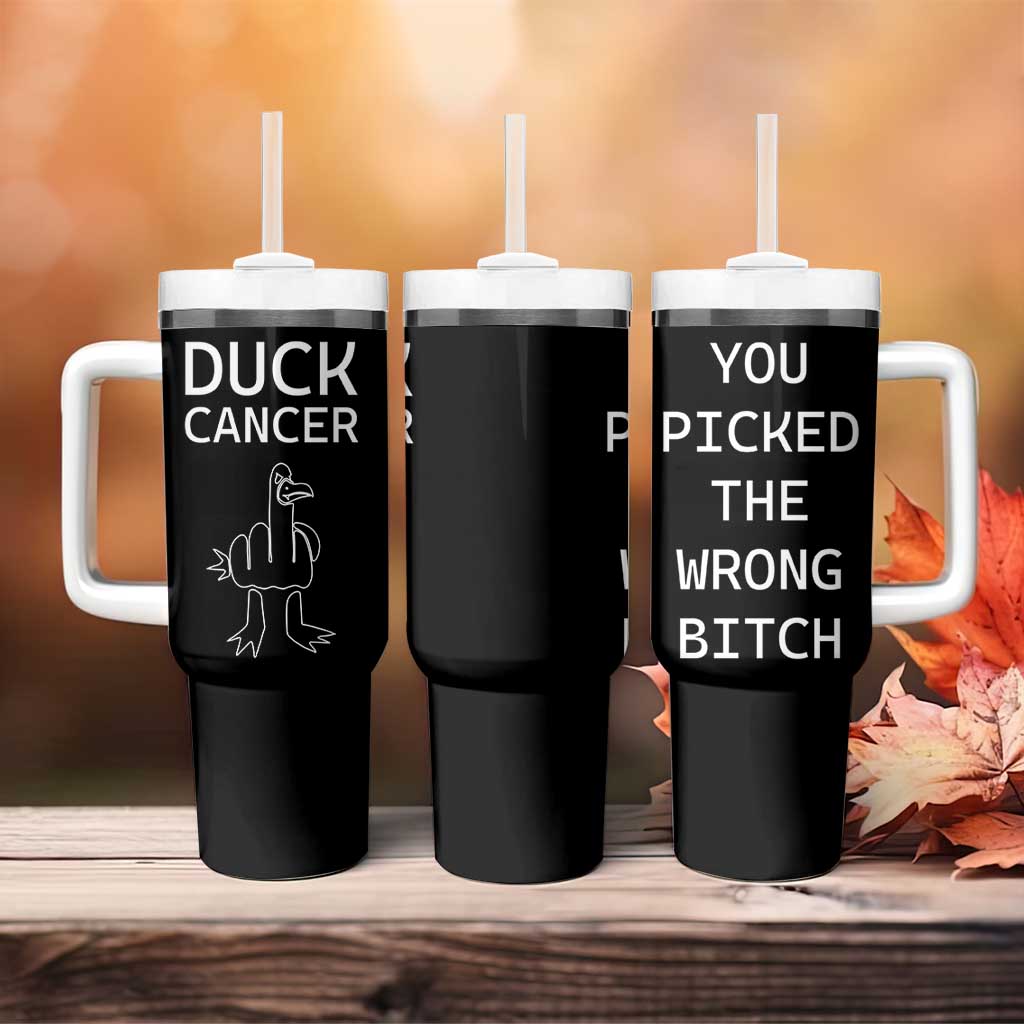 Funny Cancer Fighter Tumbler With Handle Middle Finger Duck Cancer You Picked The Wrong Bitch Chemo Patient Gift