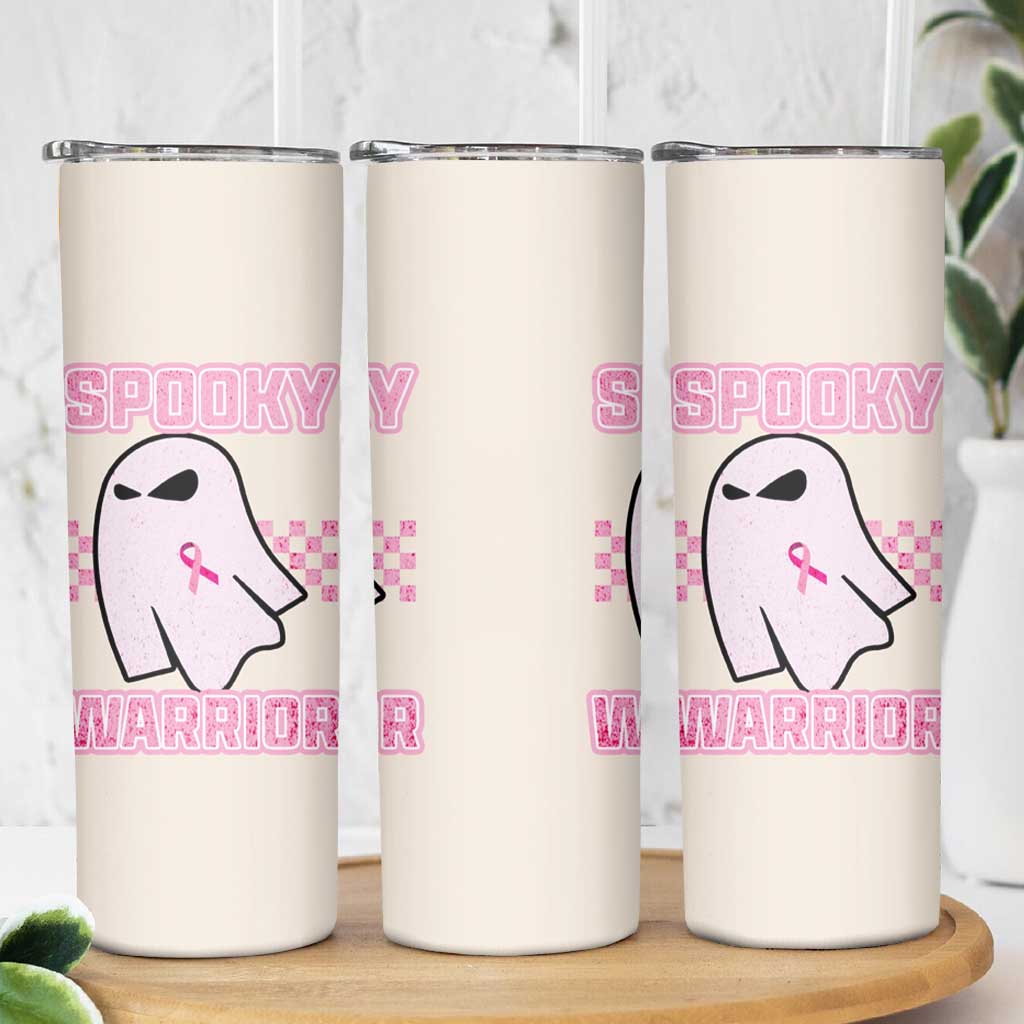 Breast Cancer Awareness Skinny Tumbler Pink Ribbon Boojee Halloween Spooky Warriror - Wonder Print Shop
