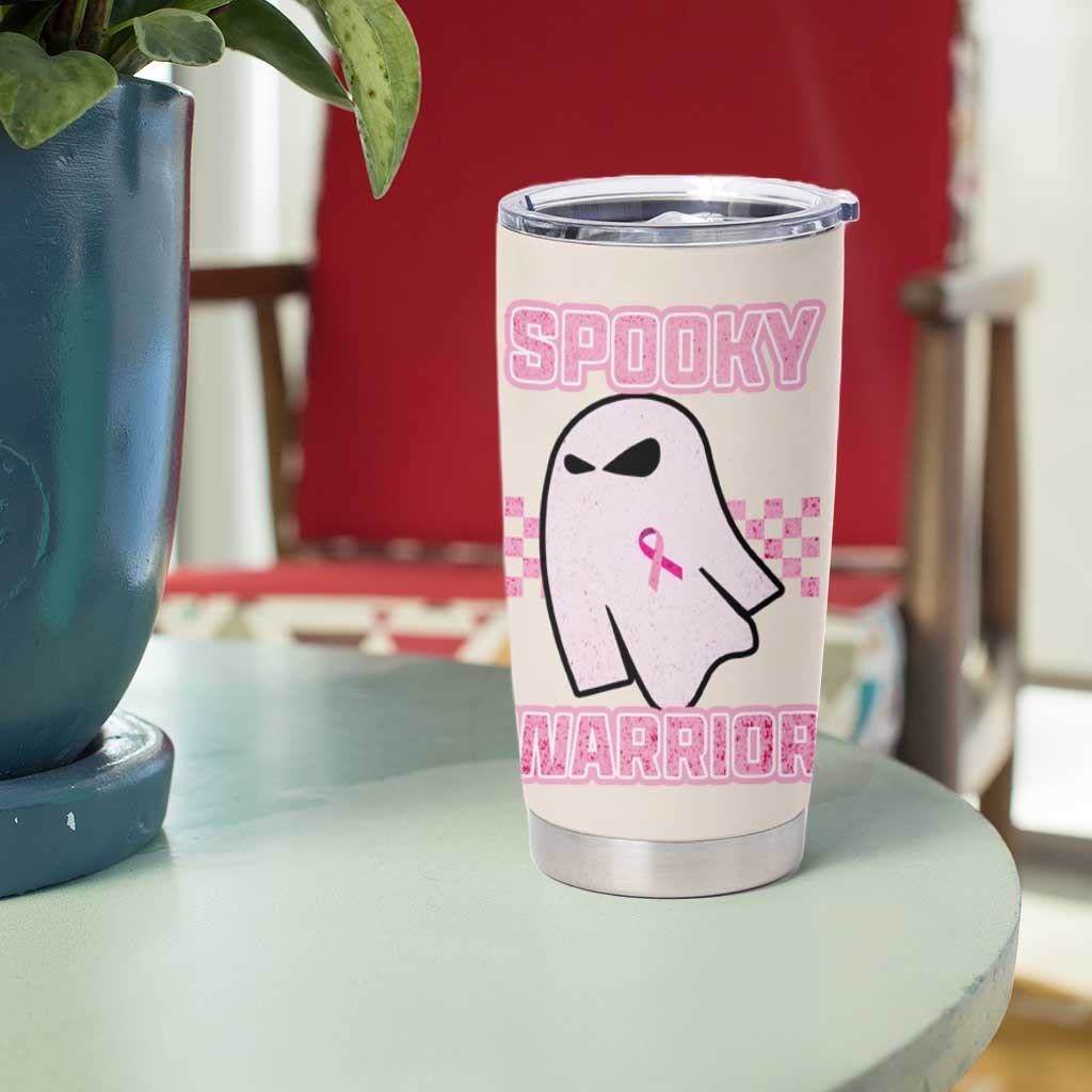Breast Cancer Awareness Tumbler Cup Pink Ribbon Boojee Halloween Spooky Warriror - Wonder Print Shop