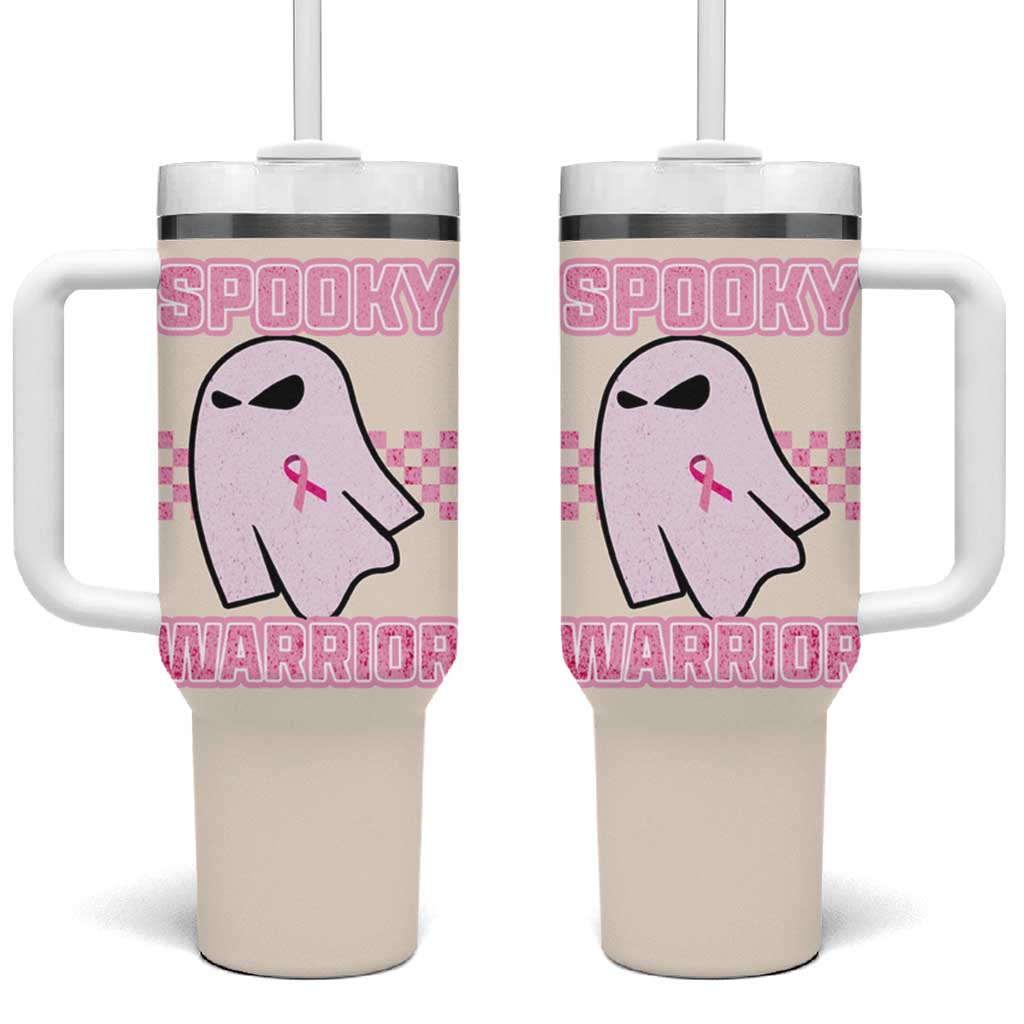 Breast Cancer Awareness Tumbler With Handle Pink Ribbon Boojee Halloween Spooky Warriror - Wonder Print Shop