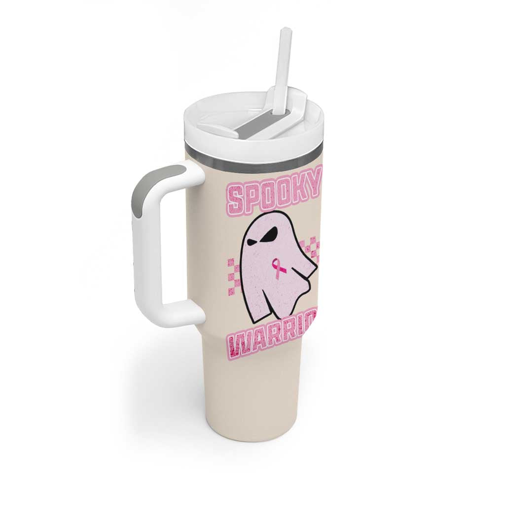 Breast Cancer Awareness Tumbler With Handle Pink Ribbon Boojee Halloween Spooky Warriror - Wonder Print Shop