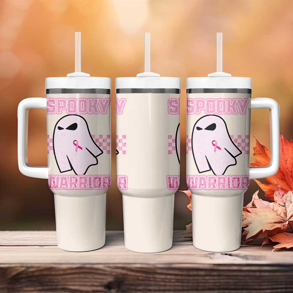 Breast Cancer Awareness Tumbler With Handle Pink Ribbon Boojee Halloween Spooky Warriror - Wonder Print Shop