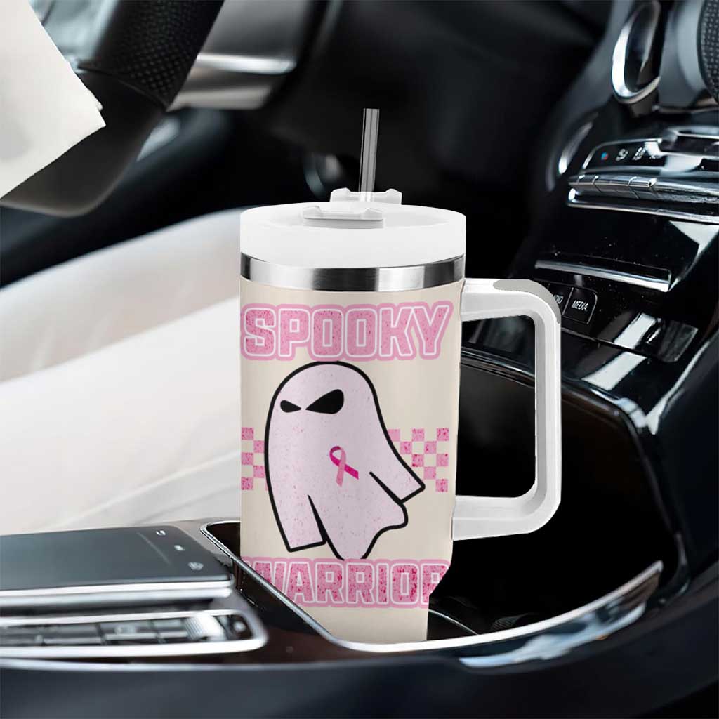 Breast Cancer Awareness Tumbler With Handle Pink Ribbon Boojee Halloween Spooky Warriror - Wonder Print Shop