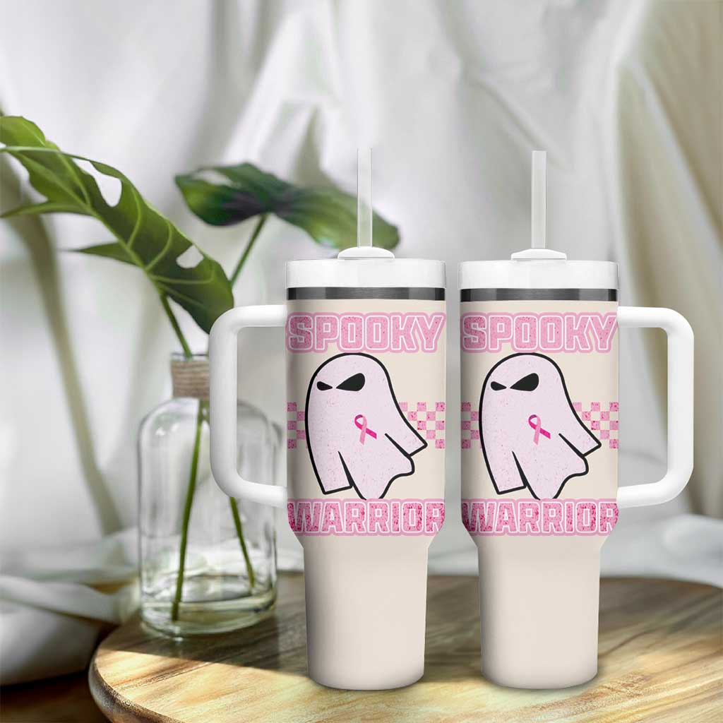 Breast Cancer Awareness Tumbler With Handle Pink Ribbon Boojee Halloween Spooky Warriror - Wonder Print Shop