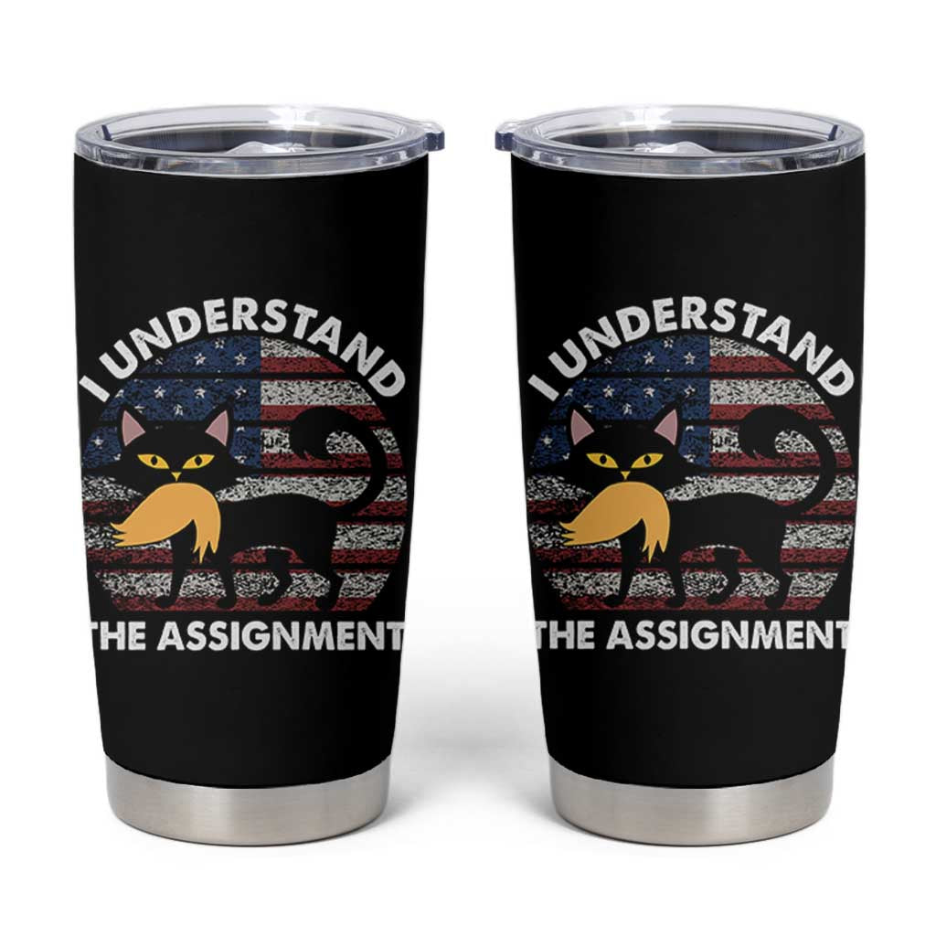 Subtle FDT Black Cat Meme Tumbler Cup I Understand The Assignment American Flag