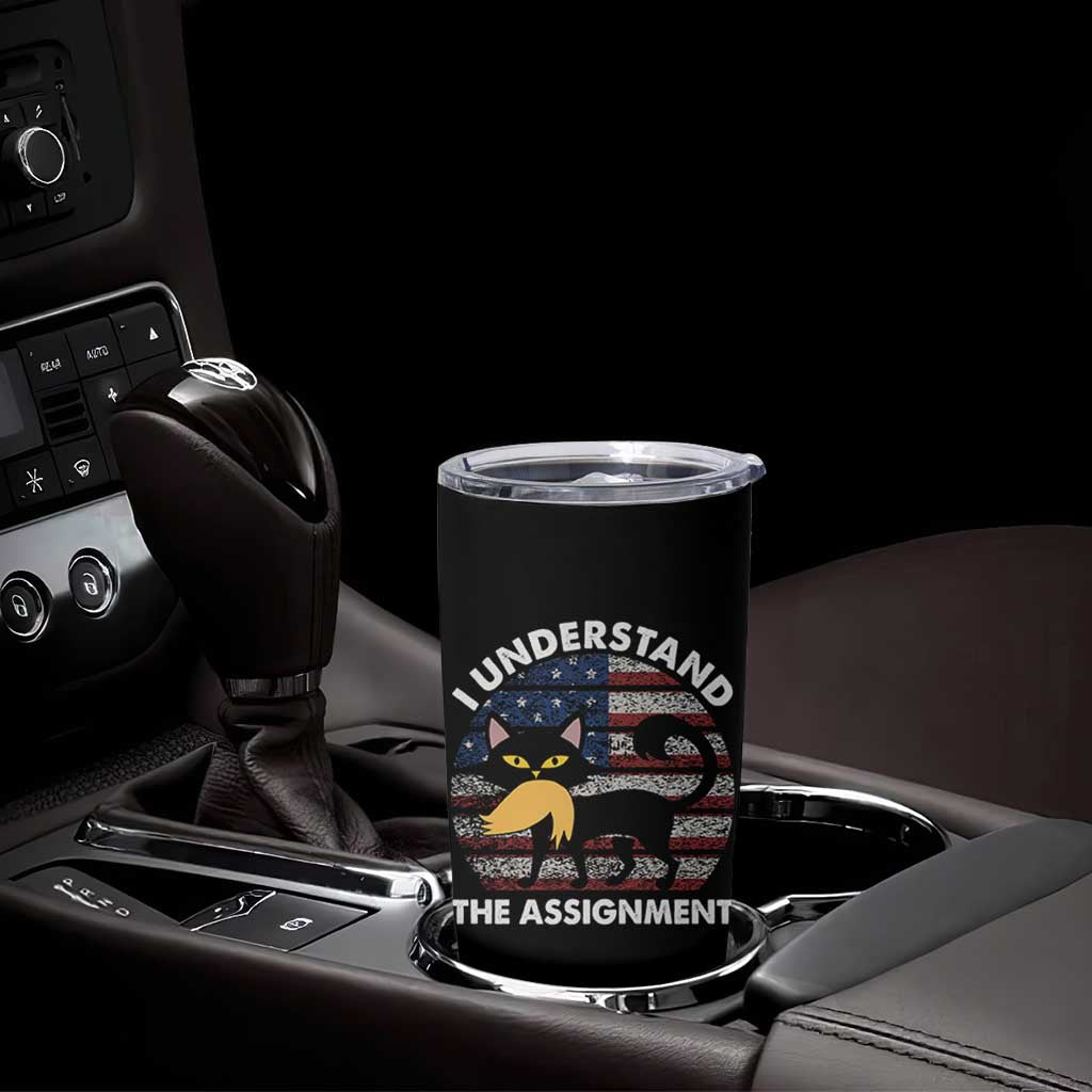 Subtle FDT Black Cat Meme Tumbler Cup I Understand The Assignment American Flag