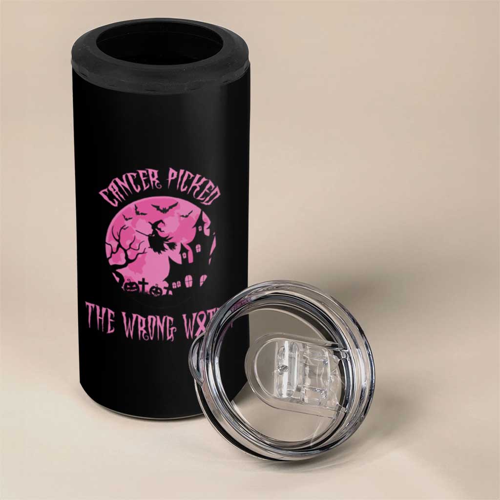 Breast Cancer Awareness Halloween 4 in 1 Can Cooler Tumbler Pink Ribbon Cancer You Picked The Wrong Witch - Wonder Print Shop