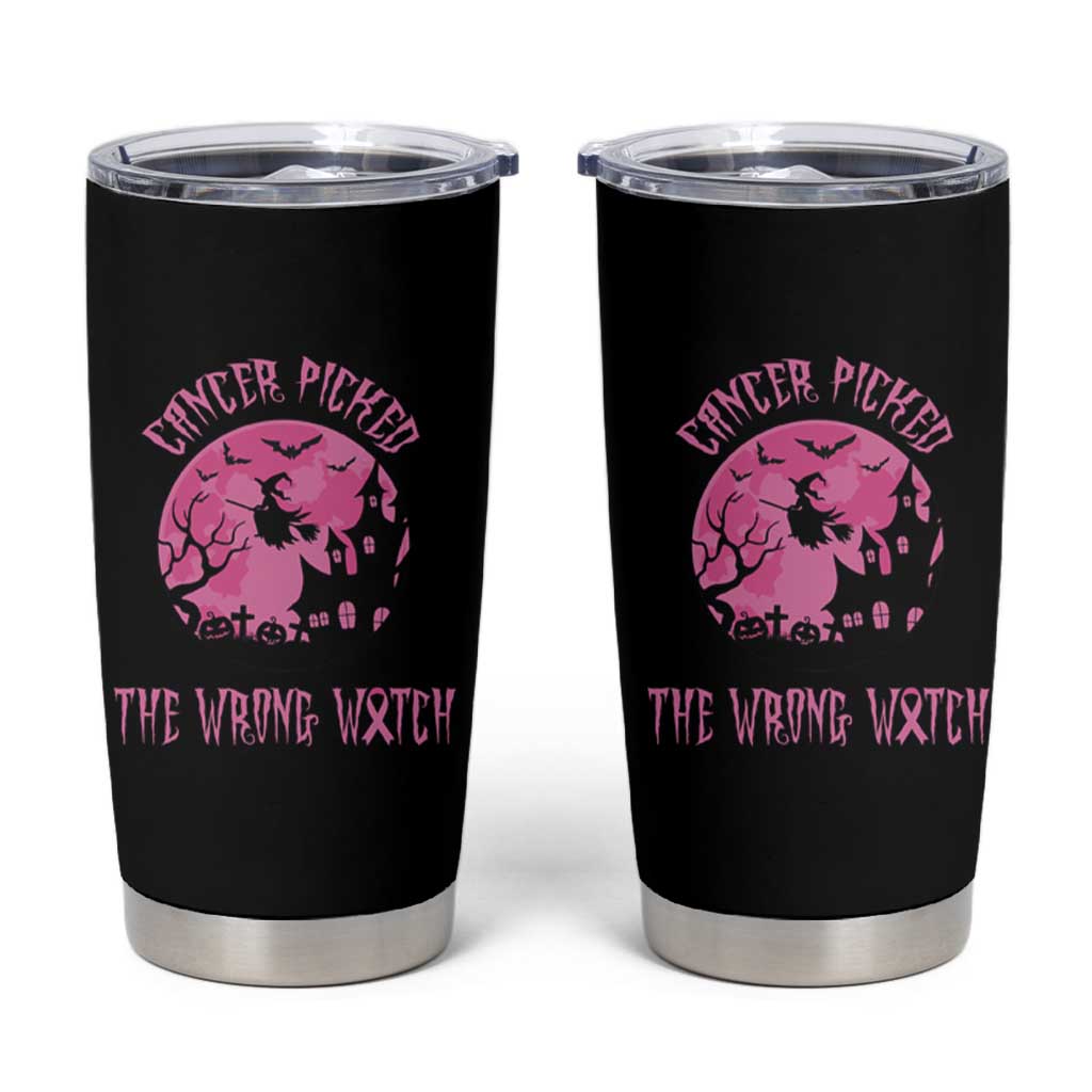 Breast Cancer Awareness Halloween Tumbler Cup Pink Ribbon Cancer You Picked The Wrong Witch - Wonder Print Shop