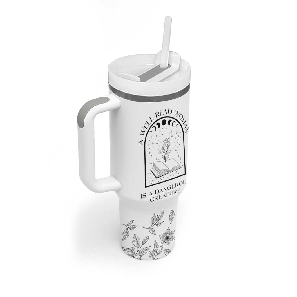 Book Lover Tumbler With Handle Floral Library A Well Read Woman Is A Dangerous Creature
