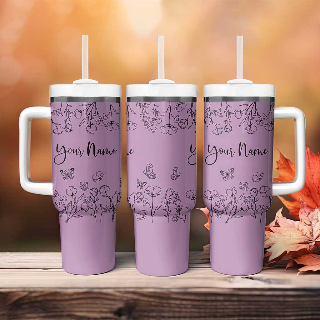 Personalized Wildflower Floral Tumbler With Handle Custom Name Gifts For Her Mothers Day Gift