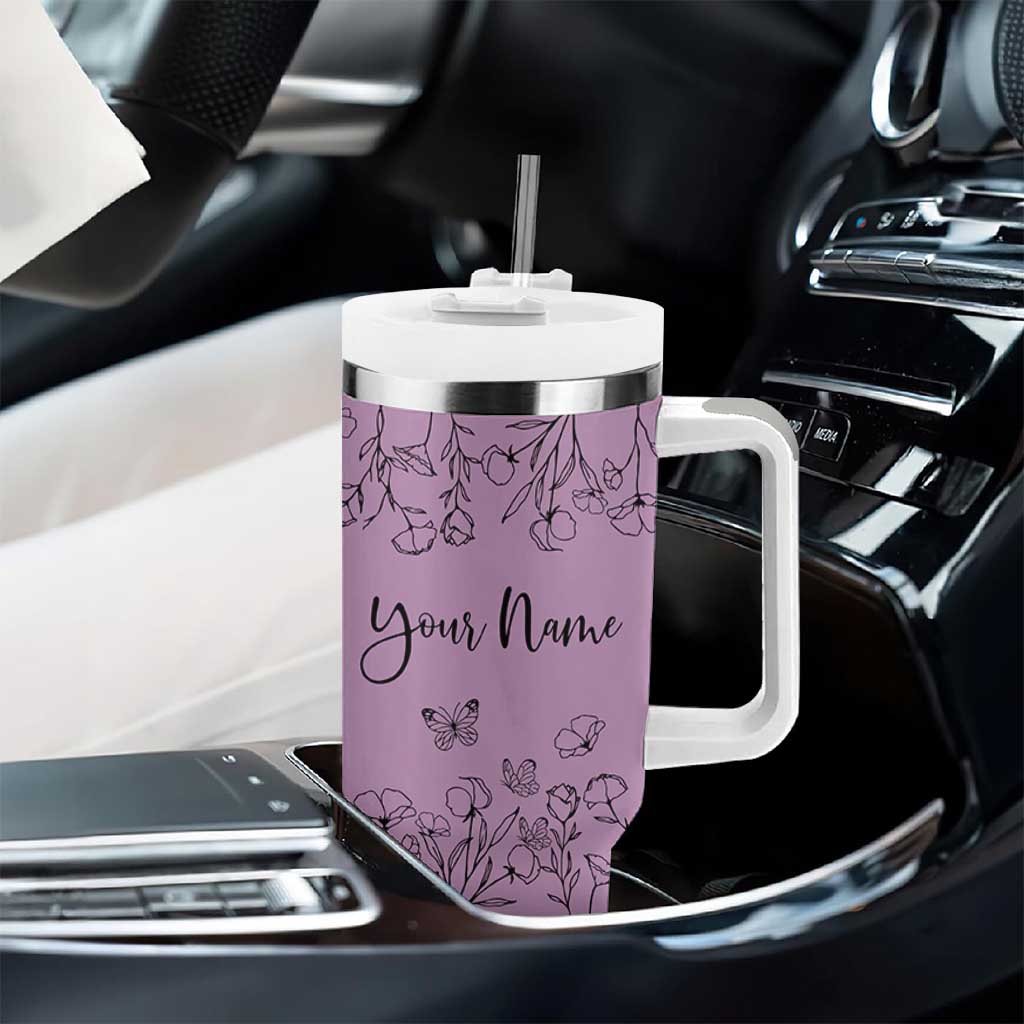 Personalized Wildflower Floral Tumbler With Handle Custom Name Gifts For Her Mothers Day Gift