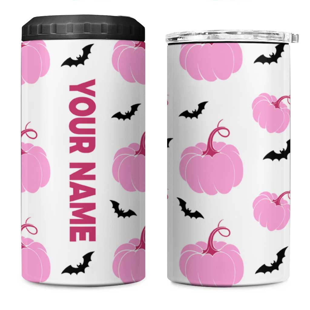 Personalized Halloween Iced Coffee 4 in 1 Can Cooler Tumbler Custom Name Pink Pumpkin - Wonder Print Shop