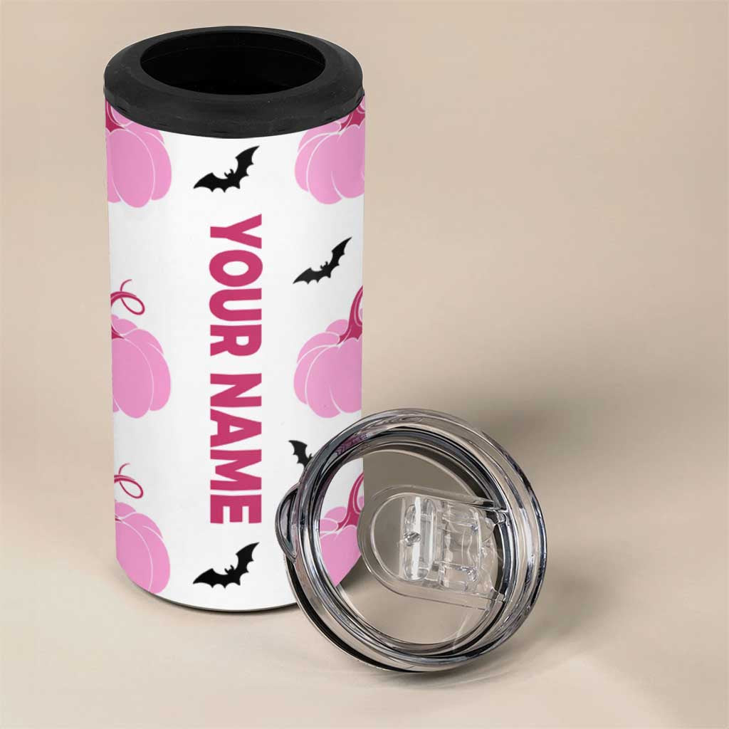 Personalized Halloween Iced Coffee 4 in 1 Can Cooler Tumbler Custom Name Pink Pumpkin - Wonder Print Shop