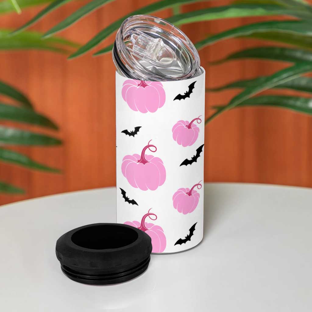 Personalized Halloween Iced Coffee 4 in 1 Can Cooler Tumbler Custom Name Pink Pumpkin - Wonder Print Shop