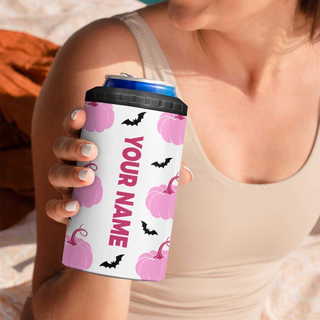 Personalized Halloween Iced Coffee 4 in 1 Can Cooler Tumbler Custom Name Pink Pumpkin - Wonder Print Shop