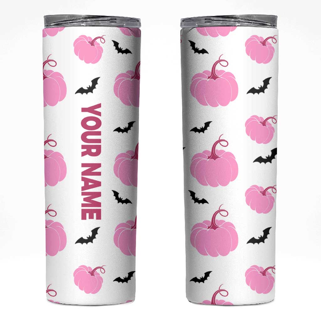 Personalized Halloween Iced Coffee Skinny Tumbler Custom Name Pink Pumpkin - Wonder Print Shop