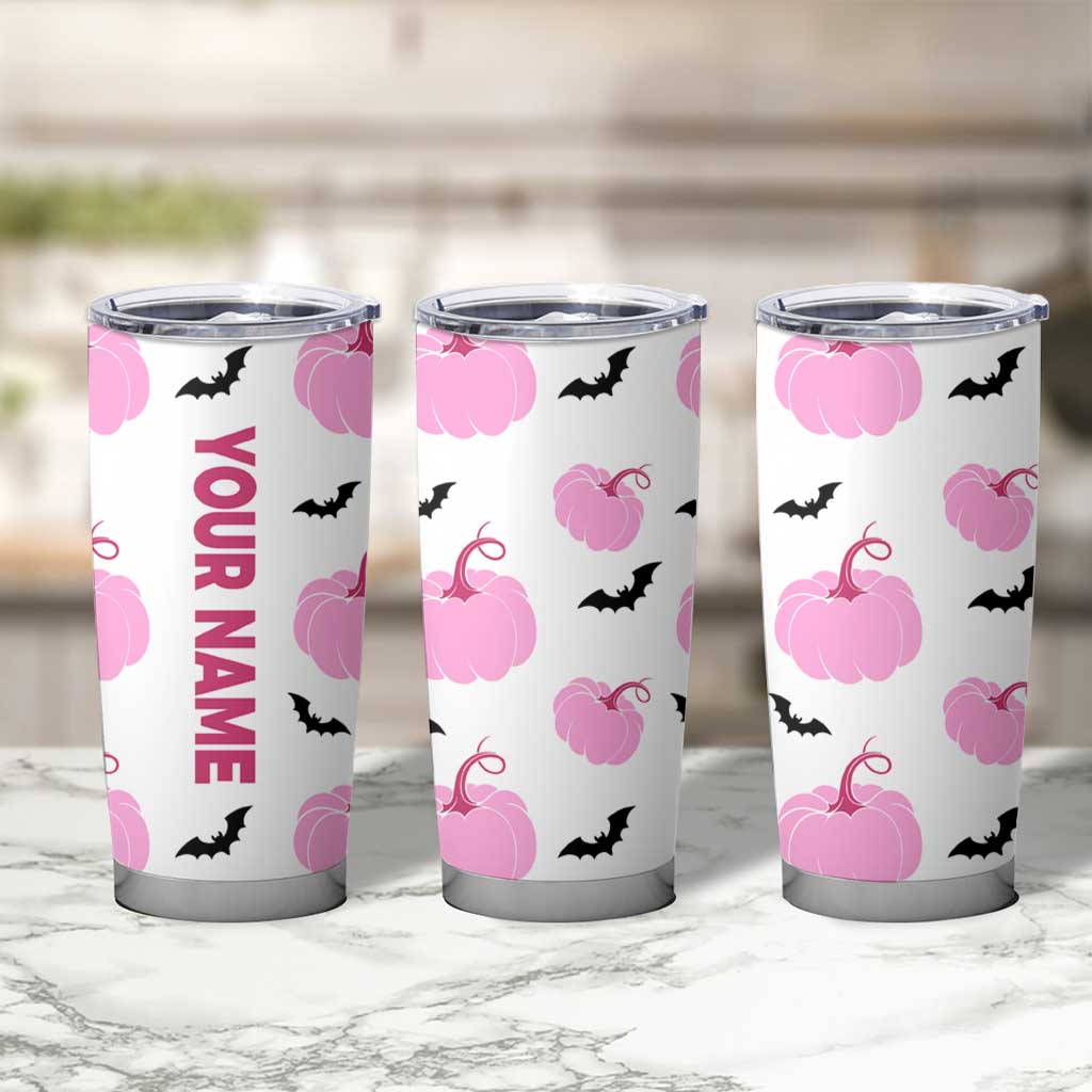Personalized Halloween Iced Coffee Tumbler Cup Custom Name Pink Pumpkin - Wonder Print Shop