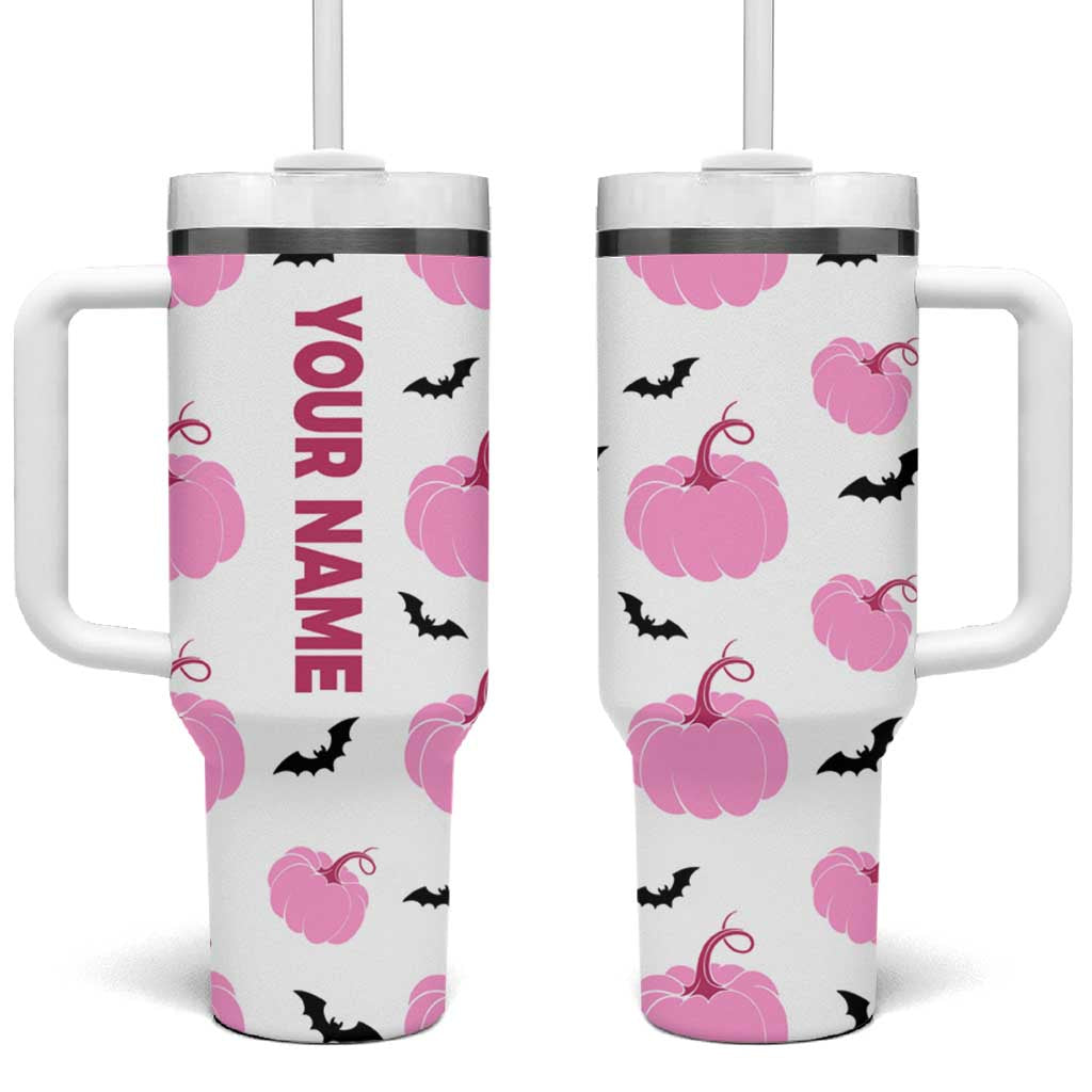 Personalized Halloween Iced Coffee Tumbler With Handle Custom Name Pink Pumpkin - Wonder Print Shop