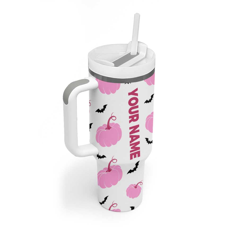 Personalized Halloween Iced Coffee Tumbler With Handle Custom Name Pink Pumpkin - Wonder Print Shop