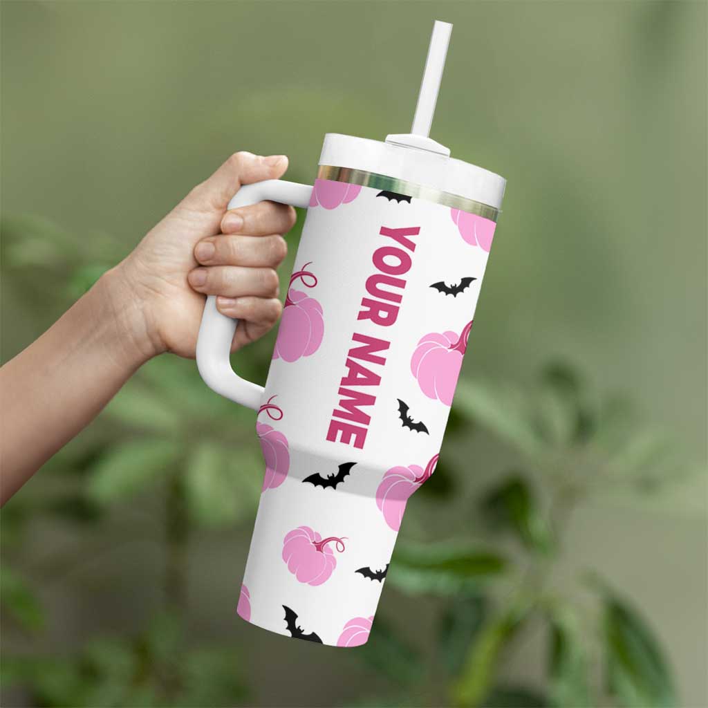 Personalized Halloween Iced Coffee Tumbler With Handle Custom Name Pink Pumpkin - Wonder Print Shop