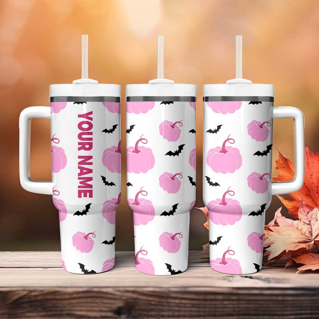 Personalized Halloween Iced Coffee Tumbler With Handle Custom Name Pink Pumpkin - Wonder Print Shop