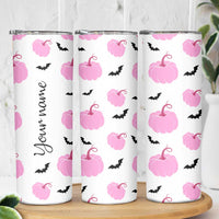 Personalized Halloween Iced Coffee Skinny Tumbler Custom Name Pink Pumpkin Cup - Wonder Print Shop