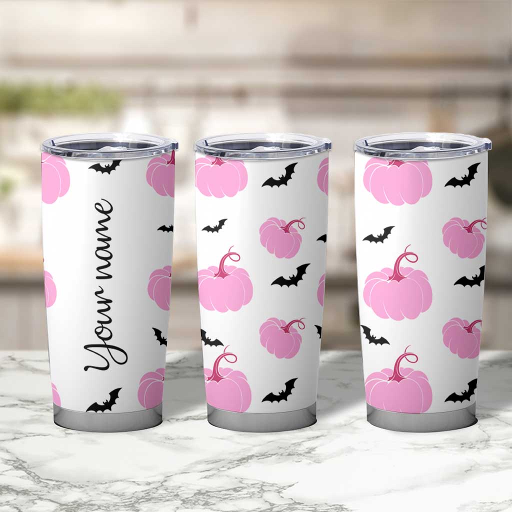 Personalized Halloween Iced Coffee Tumbler Cup Custom Name Pink Pumpkin Cup - Wonder Print Shop