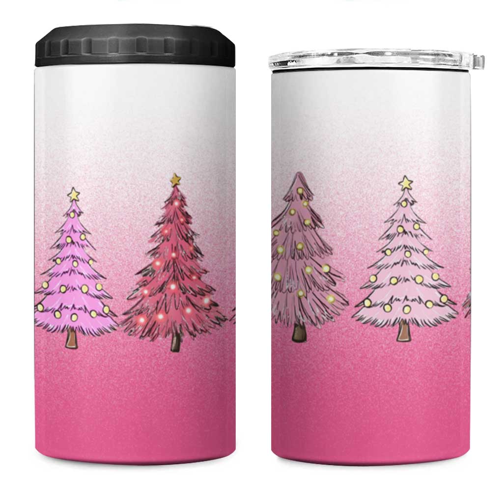 Pink Christmas 4 in 1 Can Cooler Tumbler Xmas Trees Pinkmas Gift For Her - Wonder Print Shop
