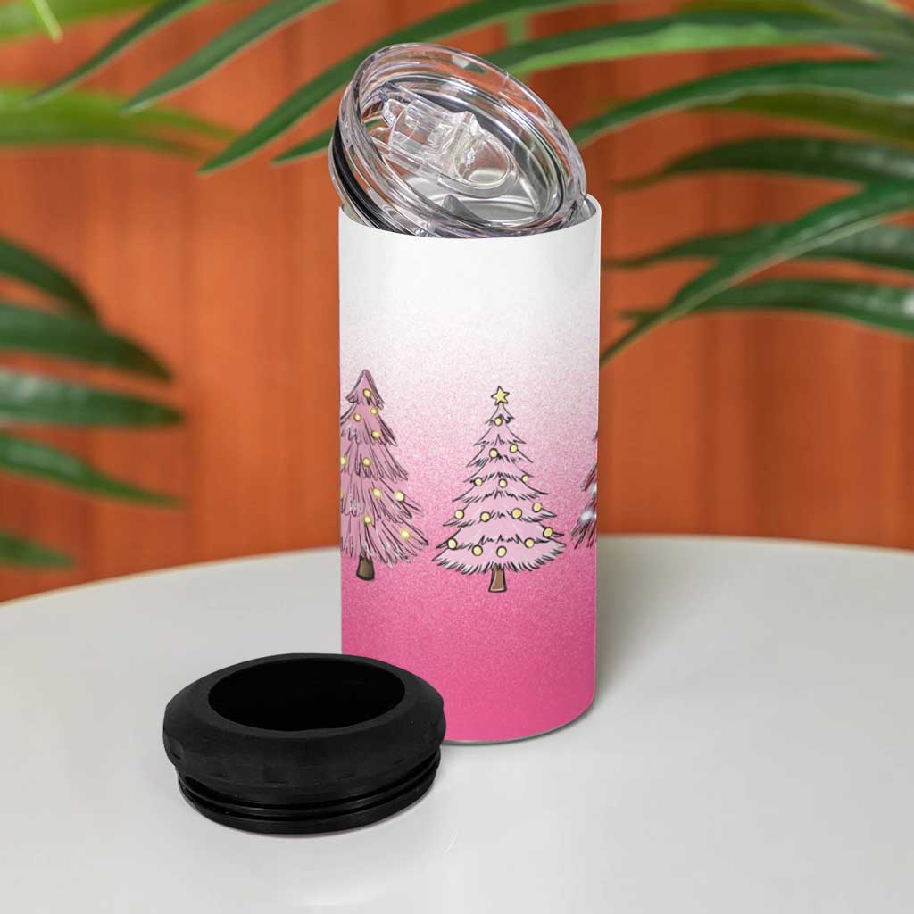 Pink Christmas 4 in 1 Can Cooler Tumbler Xmas Trees Pinkmas Gift For Her - Wonder Print Shop