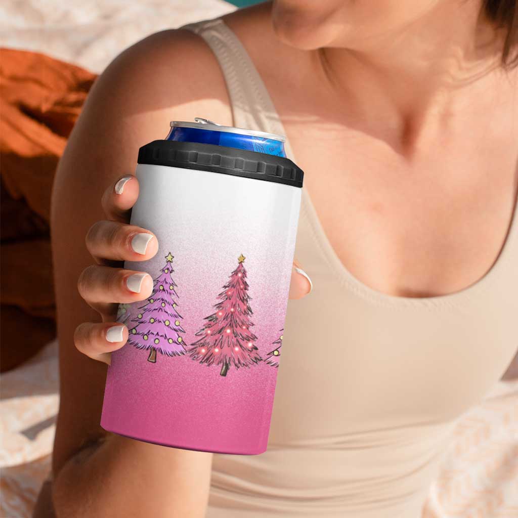 Pink Christmas 4 in 1 Can Cooler Tumbler Xmas Trees Pinkmas Gift For Her - Wonder Print Shop