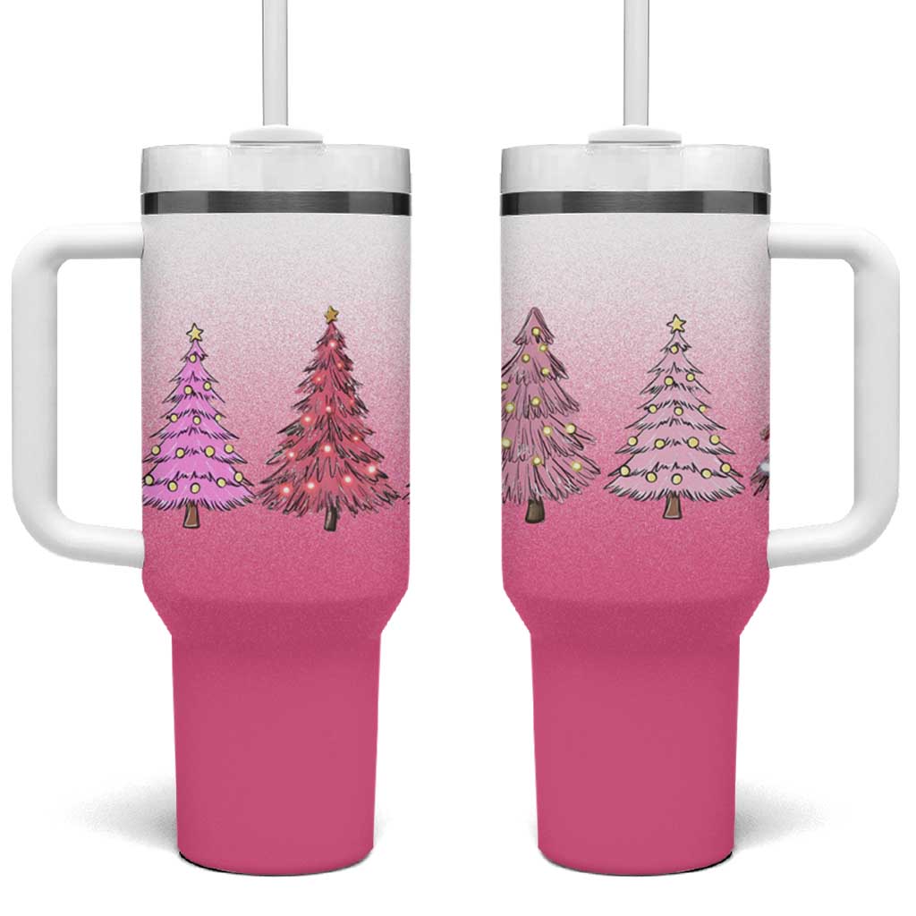 Pink Christmas Tumbler With Handle Xmas Trees Pinkmas Gift For Her - Wonder Print Shop