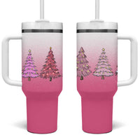 Pink Christmas Tumbler With Handle Xmas Trees Pinkmas Gift For Her - Wonder Print Shop