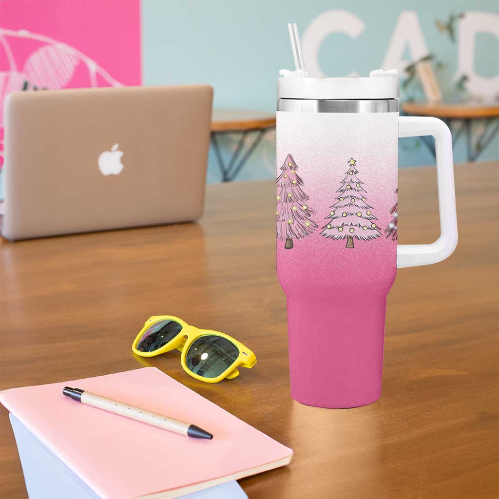 Pink Christmas Tumbler With Handle Xmas Trees Pinkmas Gift For Her - Wonder Print Shop