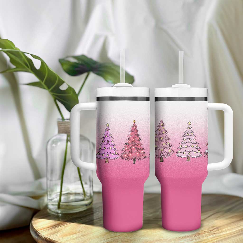 Pink Christmas Tumbler With Handle Xmas Trees Pinkmas Gift For Her - Wonder Print Shop