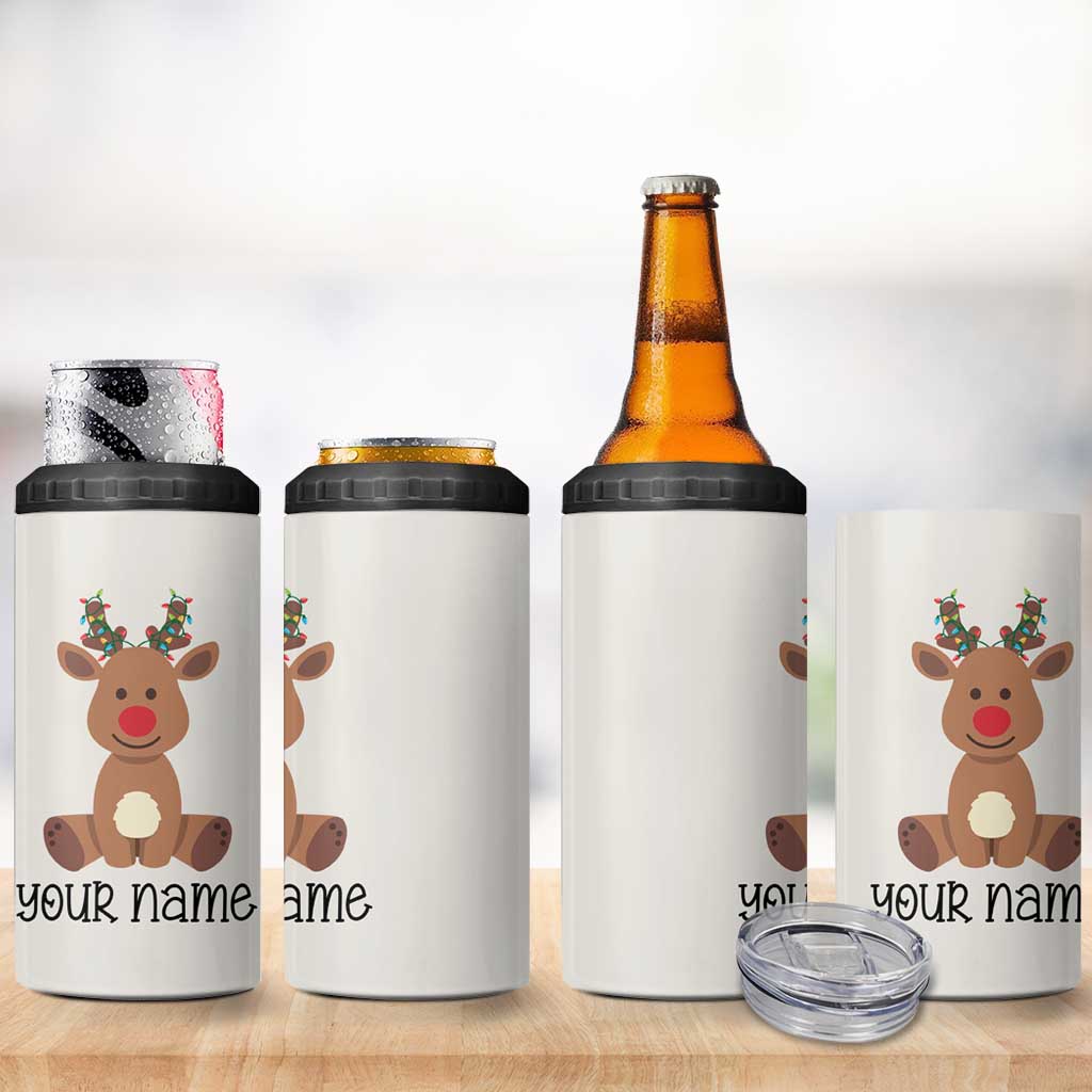 Personalized Christmas 4 in 1 Can Cooler Tumbler Reindeer Hot Chocolate Mug Xmas Gifts for Kids - Wonder Print Shop