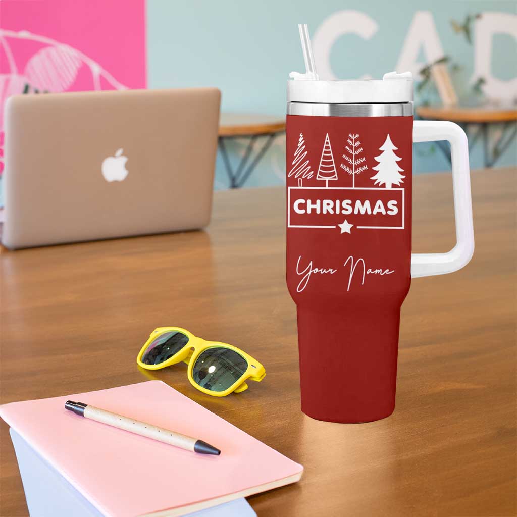 Personalized Christmas Tumbler With Handle Custom Name Xmas Tree Gifts for Mom Her Coworkers - Wonder Print Shop