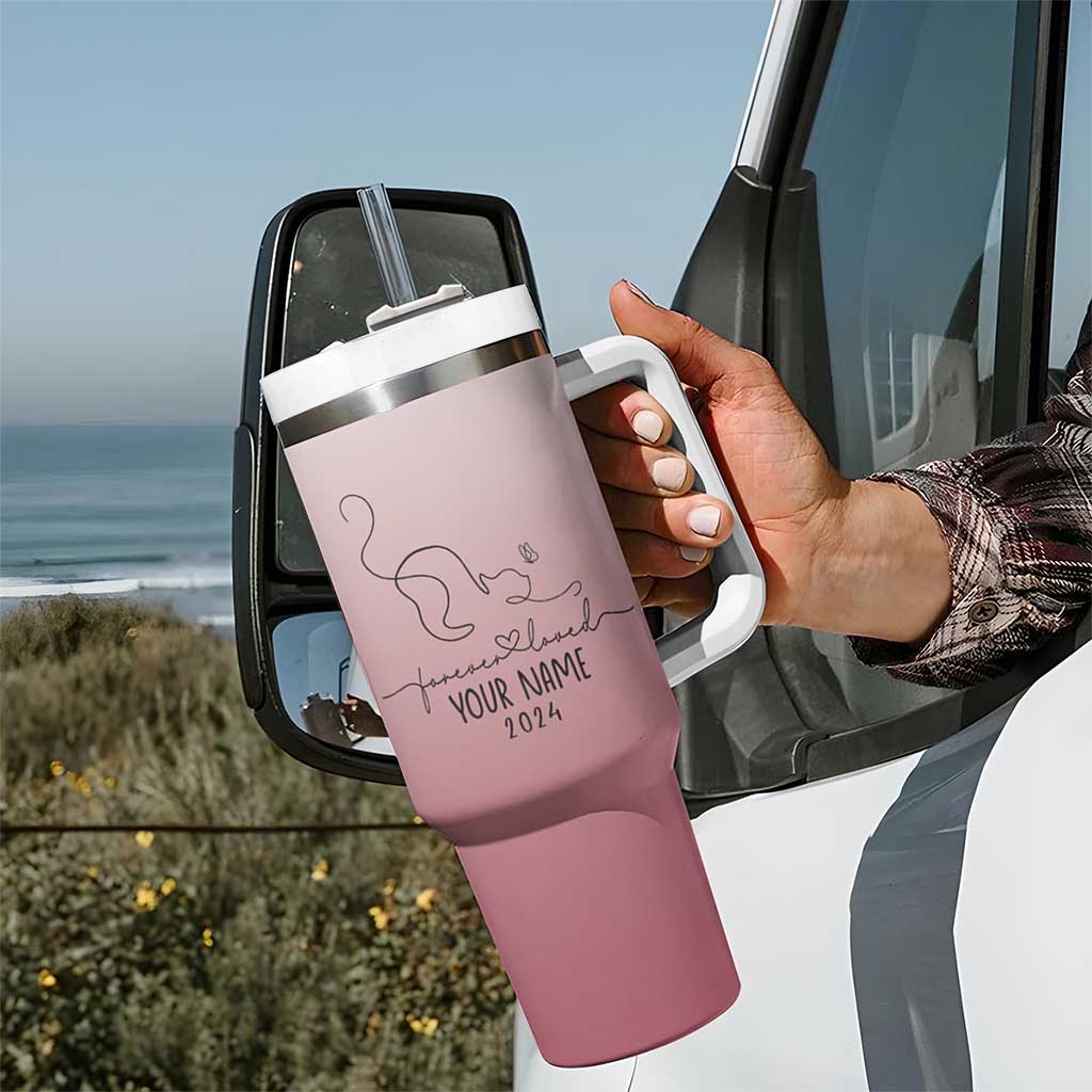 Personalized Cat Memorial Tumbler With Handle Custom Name Cat Loss Gift - Wonder Print Shop