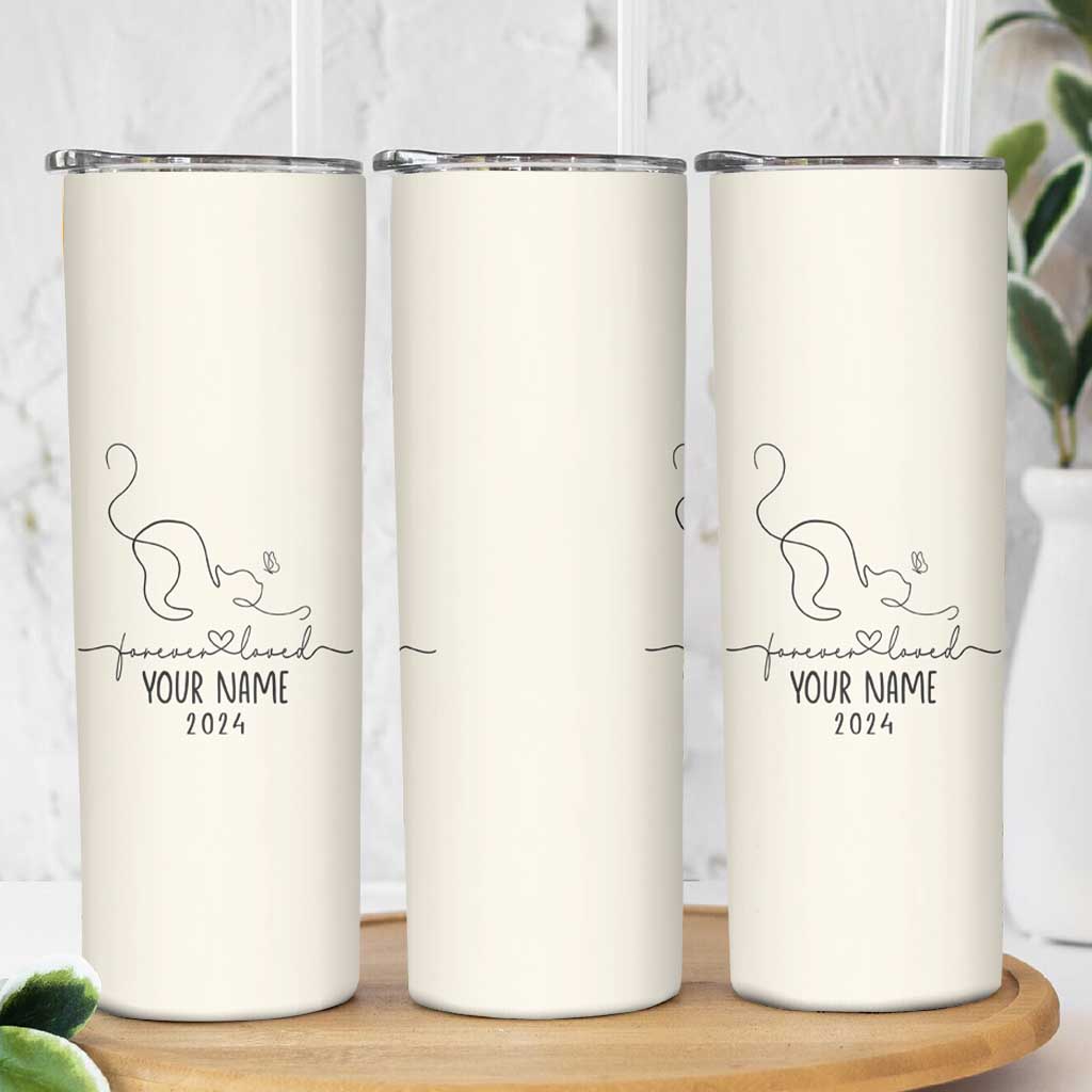 Personalized Cat Memorial Skinny Tumbler Custom Name Loss of Cat Sympathy - Wonder Print Shop