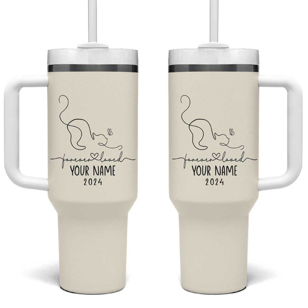 Personalized Cat Memorial Tumbler With Handle Custom Name Loss of Cat Sympathy - Wonder Print Shop