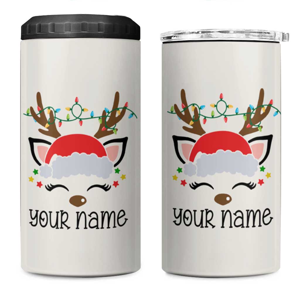 Personalized Christmas 4 in 1 Can Cooler Tumbler Custom Name Xmas Gift For Kids Boys Family Matching Set Reindeer - Wonder Print Shop