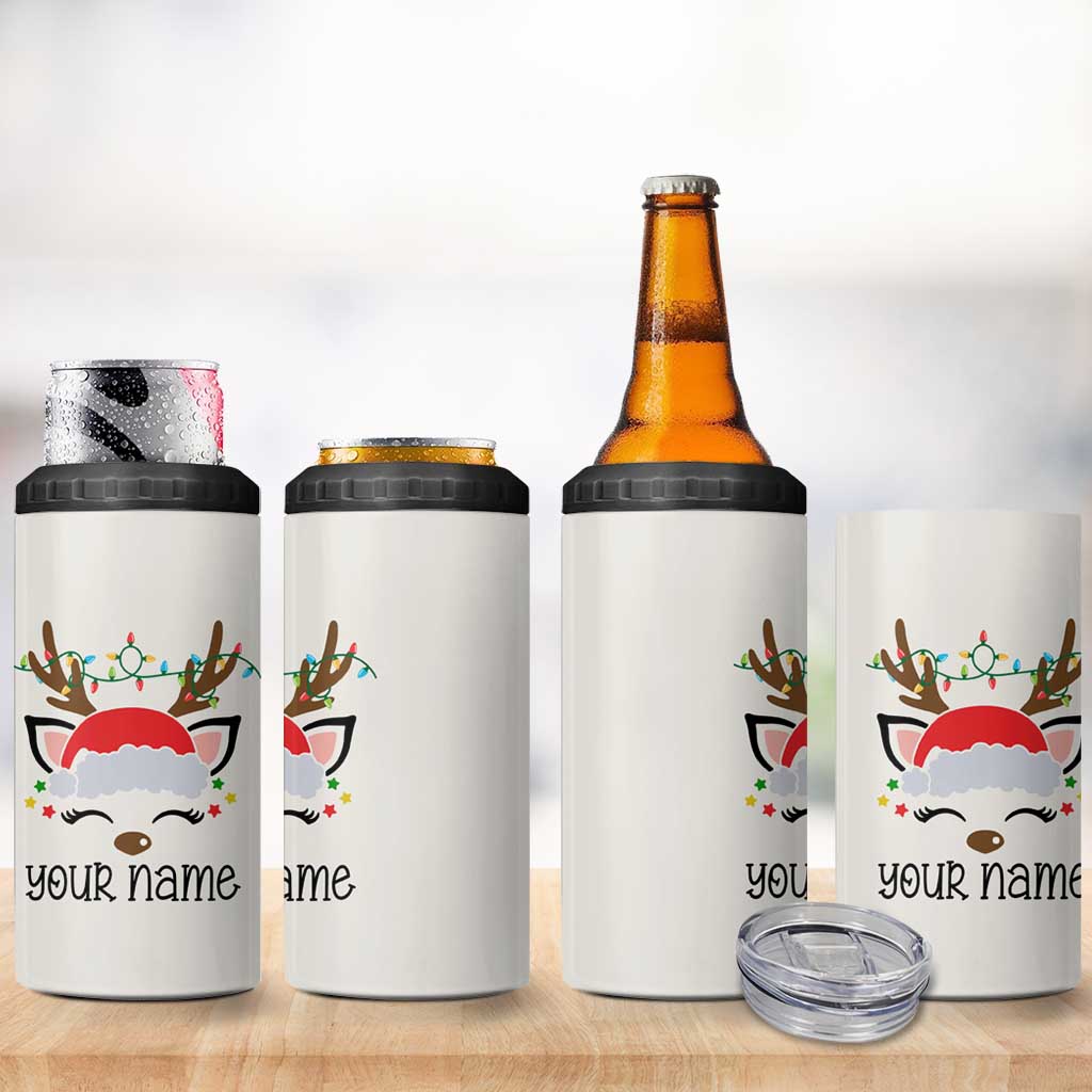 Personalized Christmas 4 in 1 Can Cooler Tumbler Custom Name Xmas Gift For Kids Boys Family Matching Set Reindeer - Wonder Print Shop